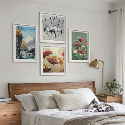 Set od 4 slike u okviru planine, slapovi, ptice i cvijeće