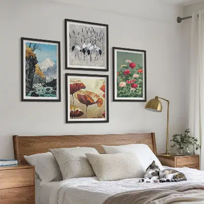 Set od 4 slike u okviru planine, slapovi, ptice i cvijeće