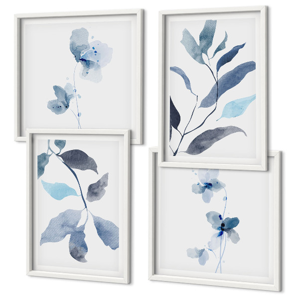 Set 4 slike u okviru Akvarel plavog lišća