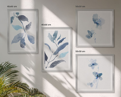 Set 4 slike u okviru Akvarel plavog lišća