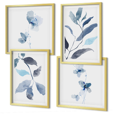 Set 4 slike u okviru Akvarel plavog lišća