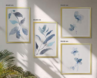 Set 4 slike u okviru Akvarel plavog lišća