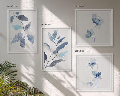 Set 4 slike u okviru Akvarel plavog lišća