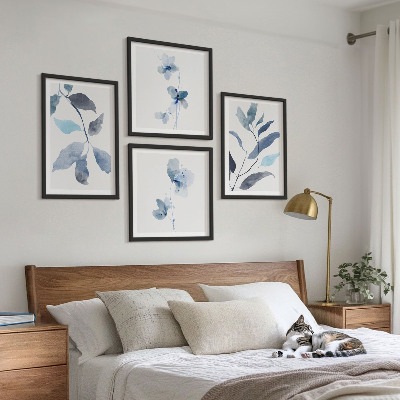 Set 4 slike u okviru Akvarel plavog lišća
