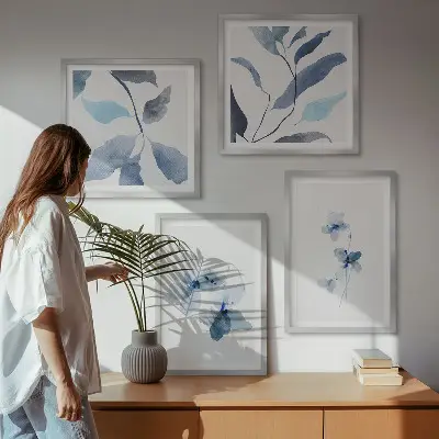 Dekorativni komplet slika za zid minimalistički motivi plavog cvijeća
