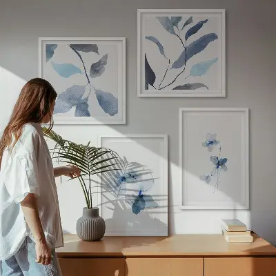Dekorativni komplet slika za zid minimalistički motivi plavog cvijeća