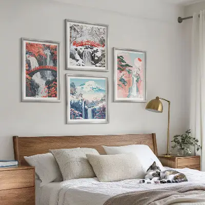 Set od 4 slike u okviru motivi slapova, mostova, drveća i godišnjih doba