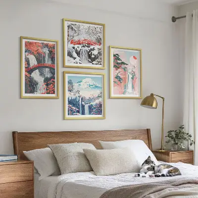 Set od 4 slike u okviru motivi slapova, mostova, drveća i godišnjih doba