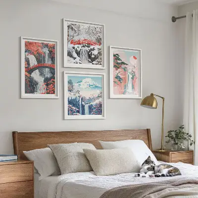 Set od 4 slike u okviru motivi slapova, mostova, drveća i godišnjih doba