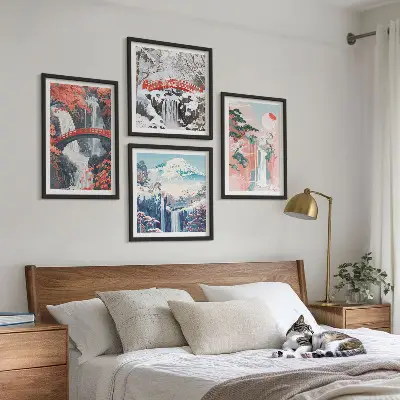 Set od 4 slike u okviru motivi slapova, mostova, drveća i godišnjih doba