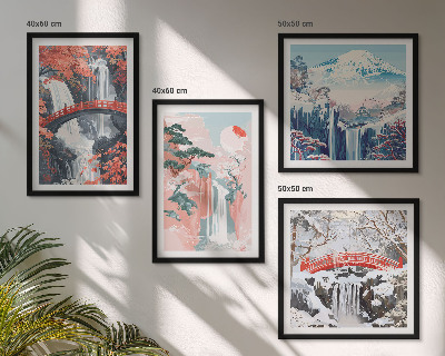 Set 4 slike u okviru Slapovi, mostovi, drveće, godišnja doba