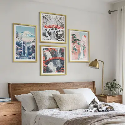 Set od 4 slike u okviru motivi slapova planine mosta i drveća