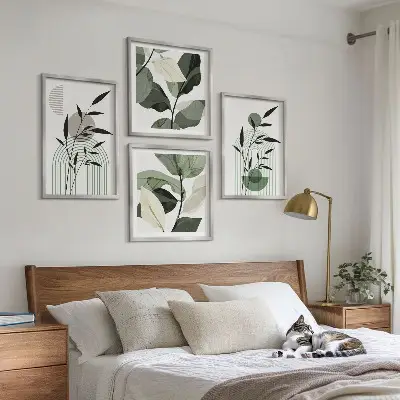 Boho biljne kompozicije set od 4 slike u okviru