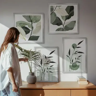 Boho biljne kompozicije set od 4 slike u okviru