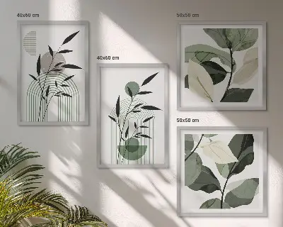 Boho biljne kompozicije set od 4 slike u okviru