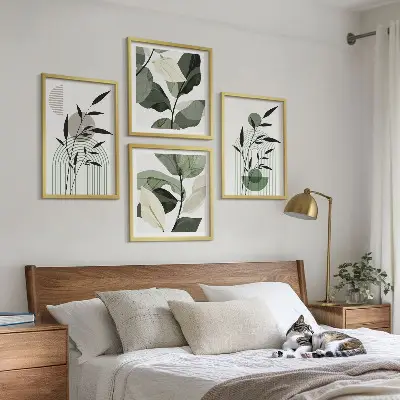 Boho biljne kompozicije set od 4 slike u okviru