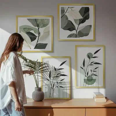 Boho biljne kompozicije set od 4 slike u okviru