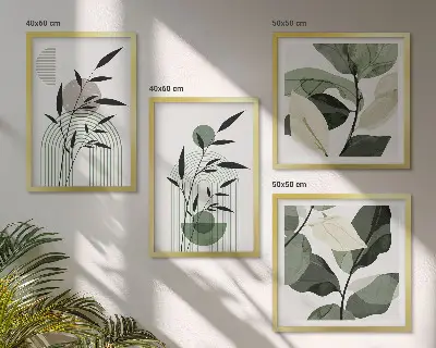 Boho biljne kompozicije set od 4 slike u okviru