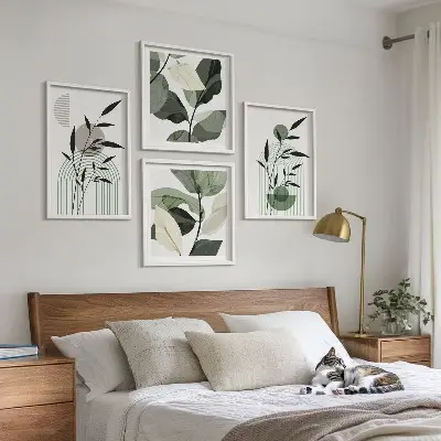 Boho biljne kompozicije set od 4 slike u okviru