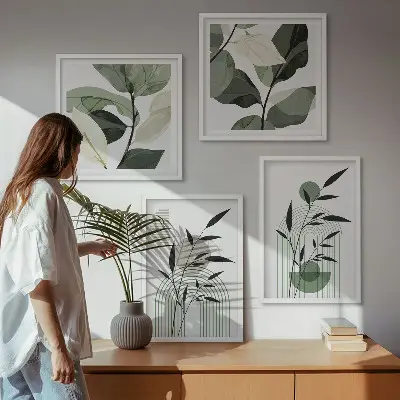 Boho biljne kompozicije set od 4 slike u okviru