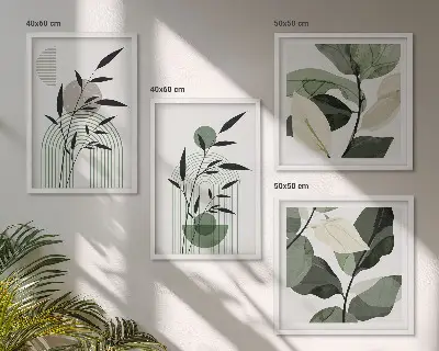 Boho biljne kompozicije set od 4 slike u okviru