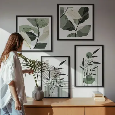 Boho biljne kompozicije set od 4 slike u okviru