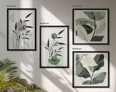 Boho biljne kompozicije set od 4 slike u okviru