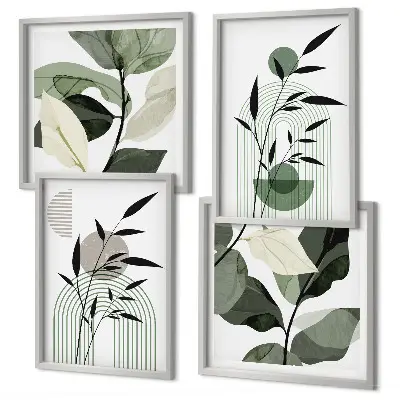 Boho biljne kompozicije set od 4 slike u okviru