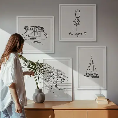 Komplet slika za spavaću sobu kuća na vodi s jedrilicom