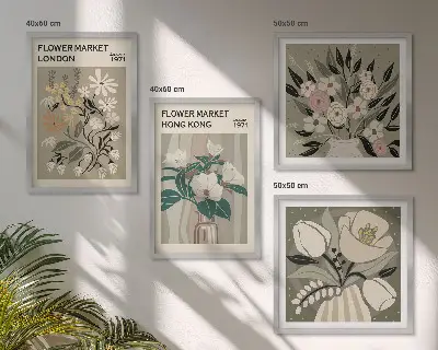 Dekorativni komplet zidnih slika cvjetne ilustracije London Hong Kong