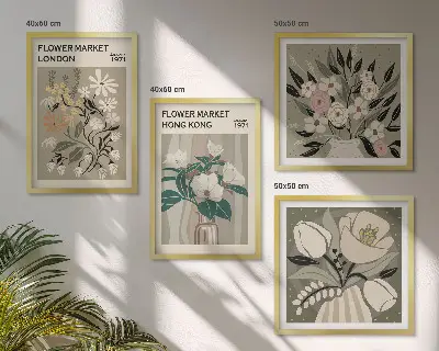 Dekorativni komplet zidnih slika cvjetne ilustracije London Hong Kong