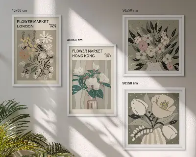 Dekorativni komplet zidnih slika cvjetne ilustracije London Hong Kong