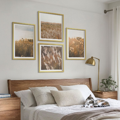 Set 4 slike u okviru Ljetne livade cvijeće zalazak sunca