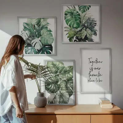 Komplet slika za spavaću sobu dekoracija s motivom zelenog tropskog lišća