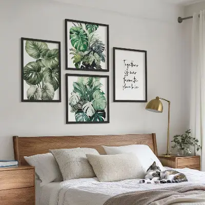 Komplet slika za spavaću sobu dekoracija s motivom zelenog tropskog lišća