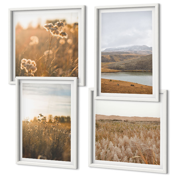 Set 4 slike u okviru Krajolici livade planine jezero