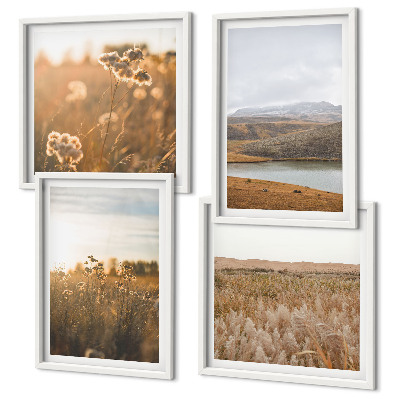 Set 4 slike u okviru Krajolici livade planine jezero