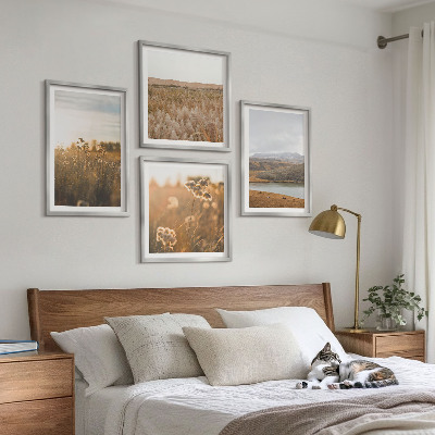 Set 4 slike u okviru Krajolici livade planine jezero