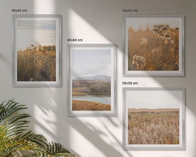 Set 4 slike u okviru Krajolici livade planine jezero