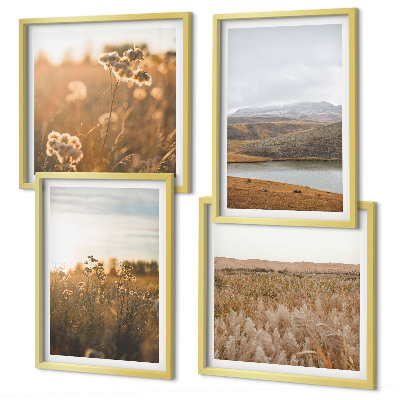 Set 4 slike u okviru Krajolici livade planine jezero