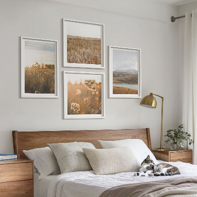 Set 4 slike u okviru Krajolici livade planine jezero
