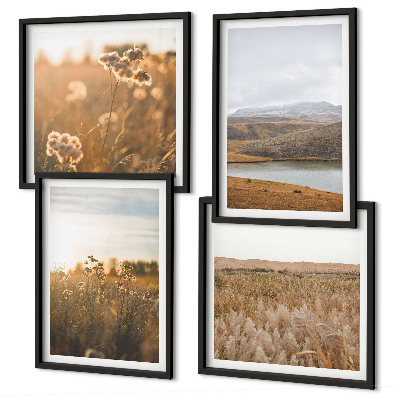 Set 4 slike u okviru Krajolici livade planine jezero