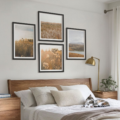 Set 4 slike u okviru Krajolici livade planine jezero