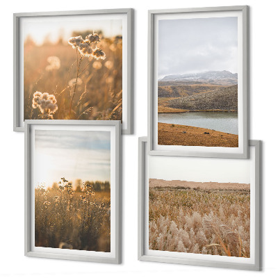 Set 4 slike u okviru Krajolici livade planine jezero