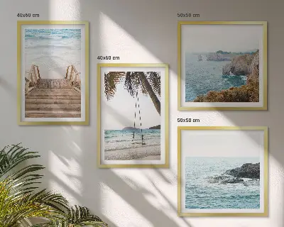 Dekorativni komplet slika za zid ljuljačka s pogledom na more na stepenicama prema plaži