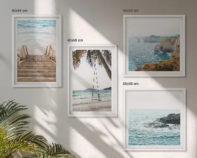 Dekorativni komplet slika za zid ljuljačka s pogledom na more na stepenicama prema plaži