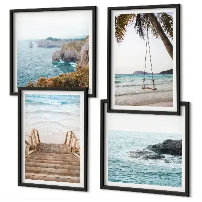 Dekorativni komplet slika za zid ljuljačka s pogledom na more na stepenicama prema plaži