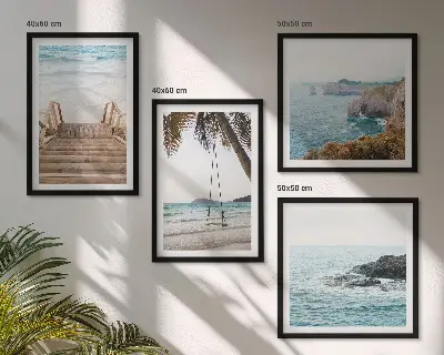 Dekorativni komplet slika za zid ljuljačka s pogledom na more na stepenicama prema plaži
