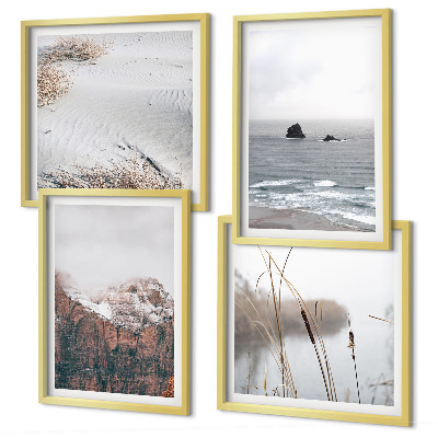Set 4 slike u okviru Apstraktni valovi sivi pastel