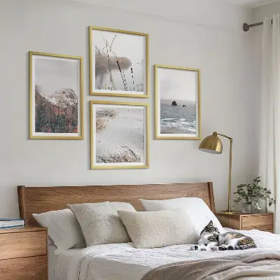 Apstraktni valovi sivi pastel set od 4 slike u okviru